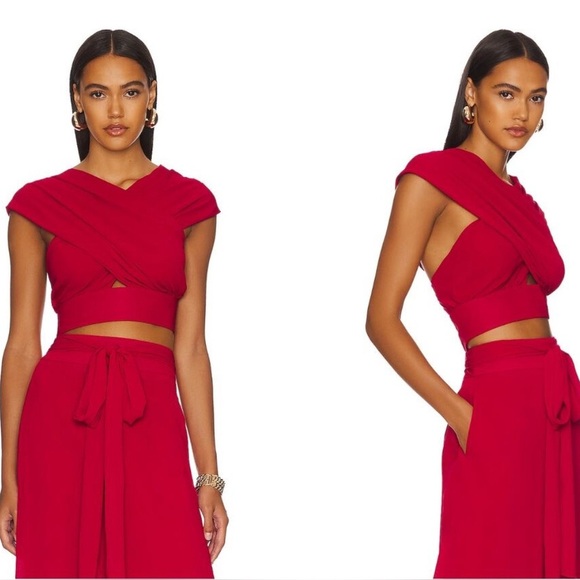 Andrea Iyamah x REVOLVE Aki Crop Top in Coral - Picture 1 of 4